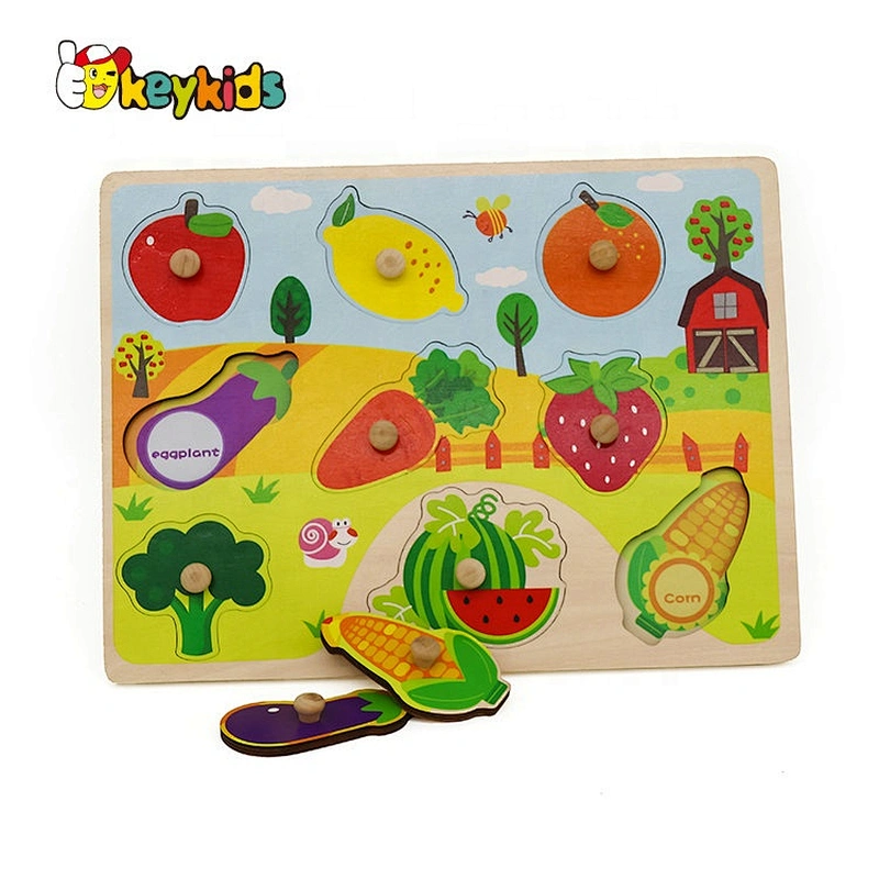 2019 New design baby educational wooden fruit puzzle with knob W14M154