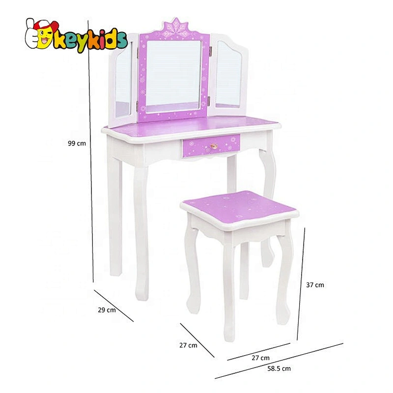 wholesale modern wooden kids dressing table with mirror and stool W08H126B