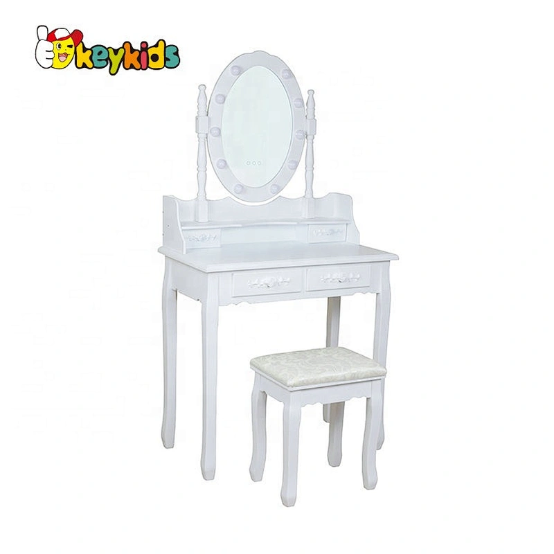 Hot sale girls white wooden dressing table with mirror and lights W08H101