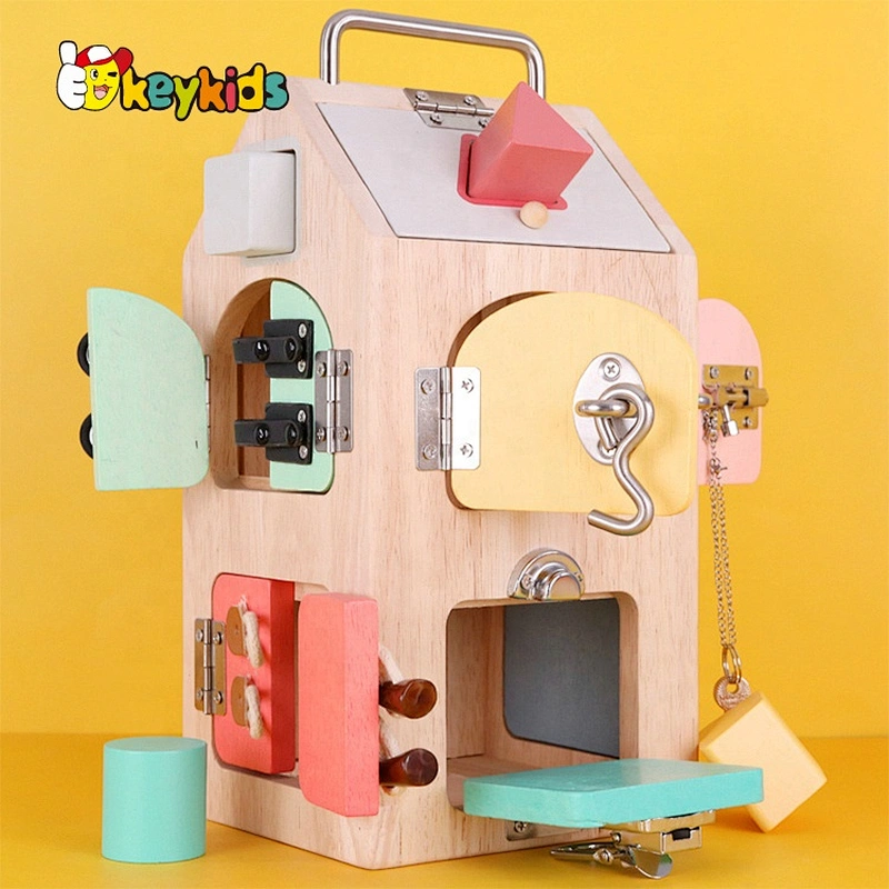 Customize Montessori Educational large wooden latches and doors busy board for kids W12D326