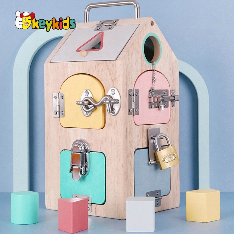 Customize Montessori Educational large wooden latches and doors busy board for kids W12D326