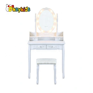Hot sale girls white wooden dressing table with mirror and lights W08H101