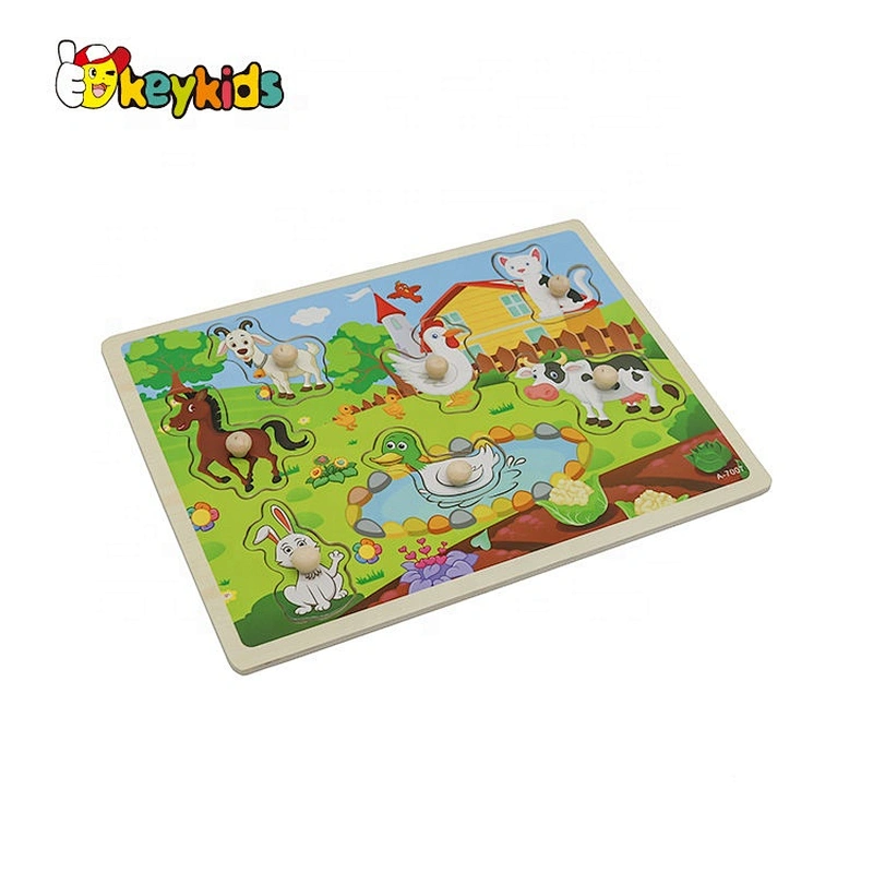Customize educational kids wooden farm animals puzzle with knob W14M243