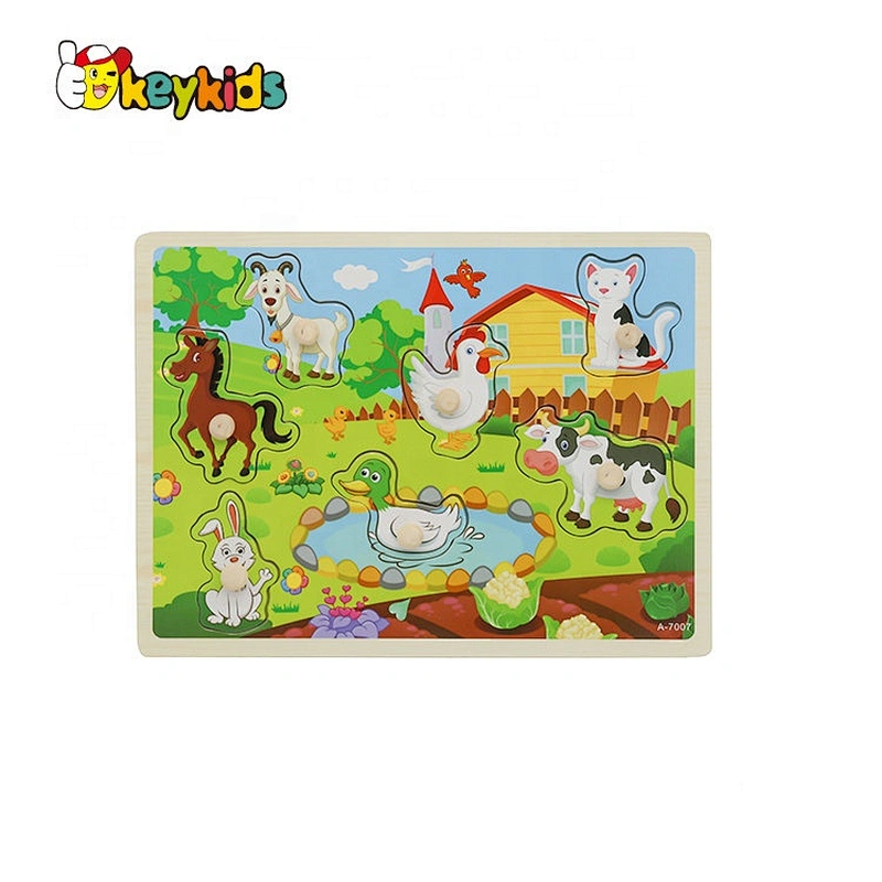 Customize educational kids wooden farm animals puzzle with knob W14M243