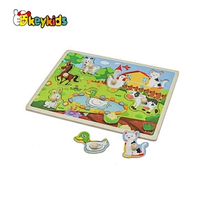 Best selling kids 3d shape wooden zoo animal puzzle with knob W14M242