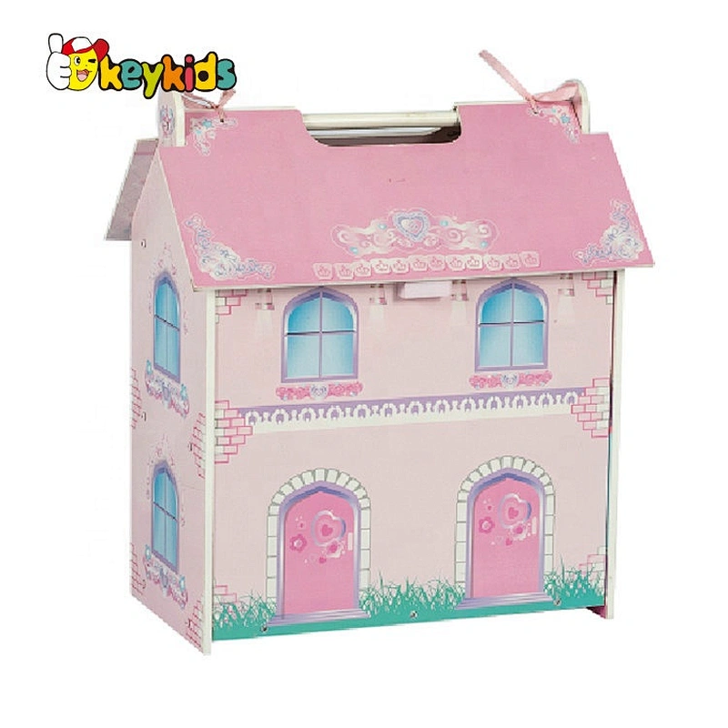 Factory Customize pretend play mini wooden portable doll house for girls W06A434