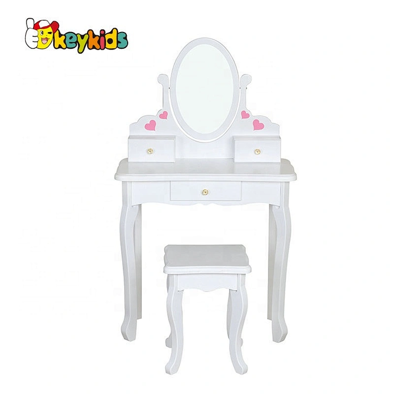 2021 New released girls white wooden dressing table toy with mirror light W08H128B