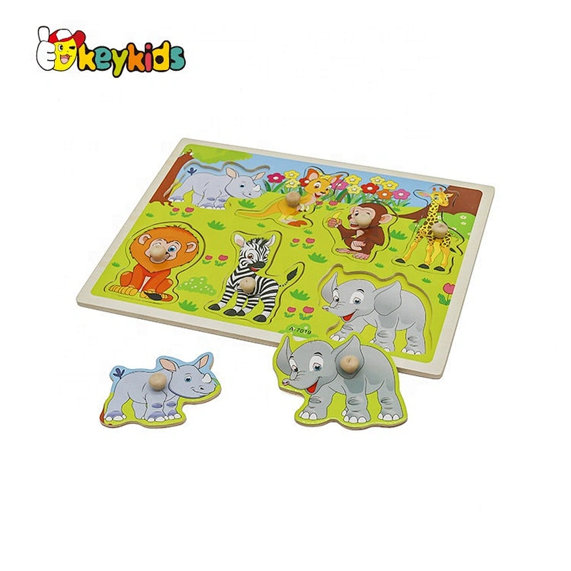 Best selling kids 3d shape wooden zoo animal puzzle with knob W14M242