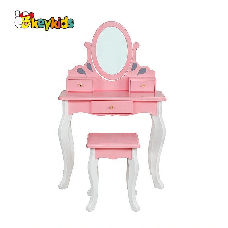 Hot sale girls white wooden dressing table with mirror and lights W08H101