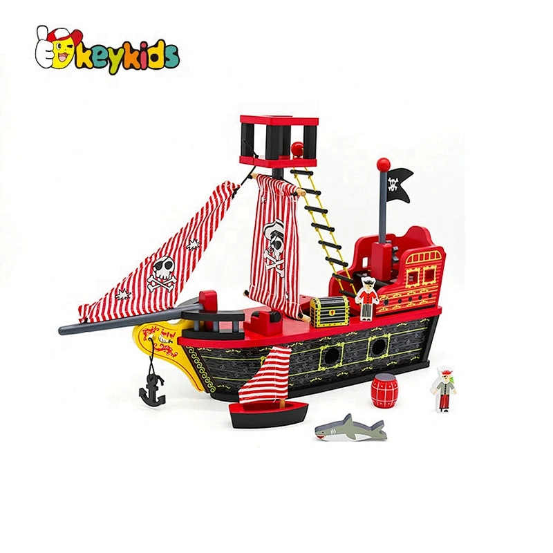New design classic diy wooden pirate ship toy for kids W03B118