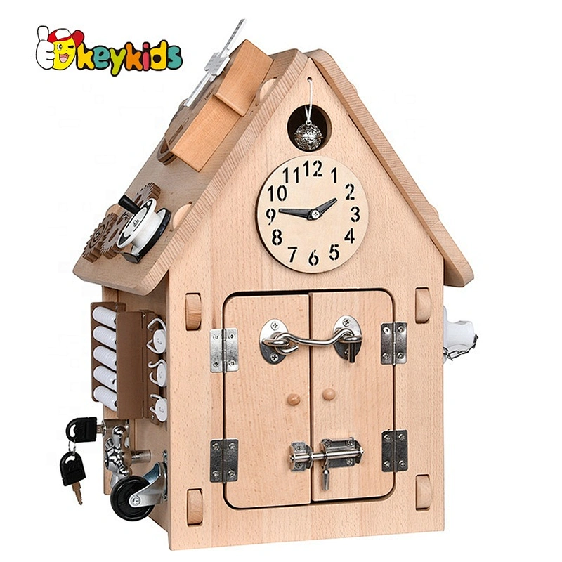Customize 6 sides activities wooden montessori busy house for children W12D329