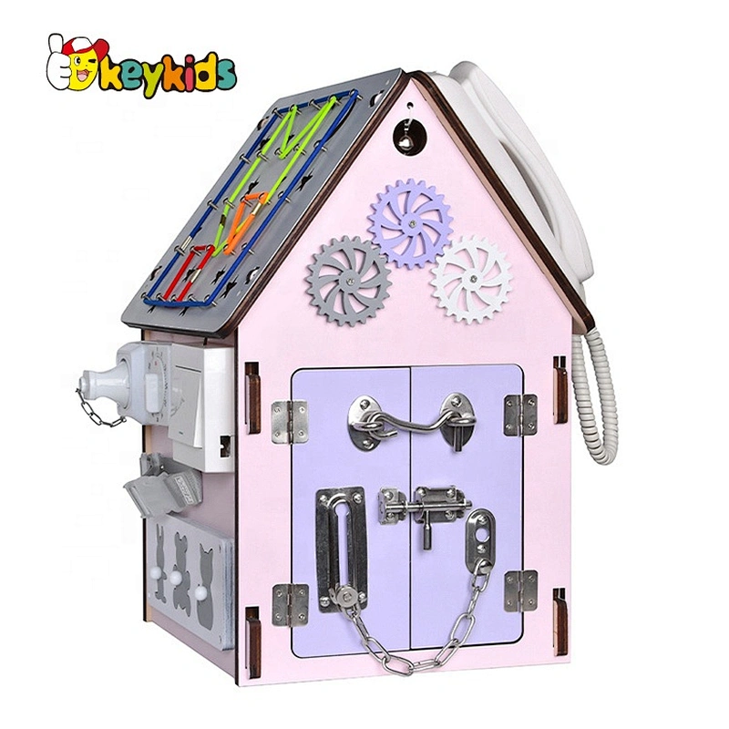 Customize 6 sides activities wooden montessori busy house for children W12D329