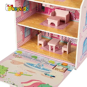 Factory Customize pretend play mini wooden portable doll house for girls W06A434