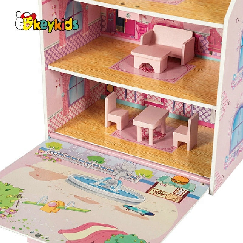 Factory Customize pretend play mini wooden portable doll house for girls W06A434