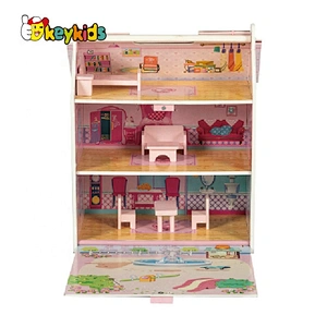 Factory Customize pretend play mini wooden portable doll house for girls W06A434