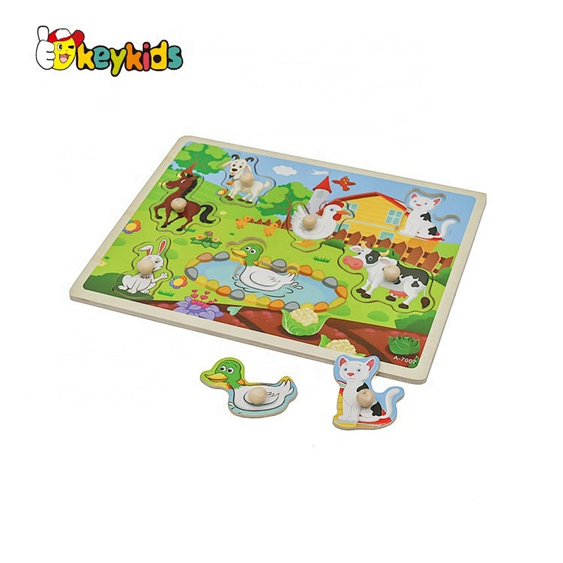 Customize educational kids wooden farm animals puzzle with knob W14M243