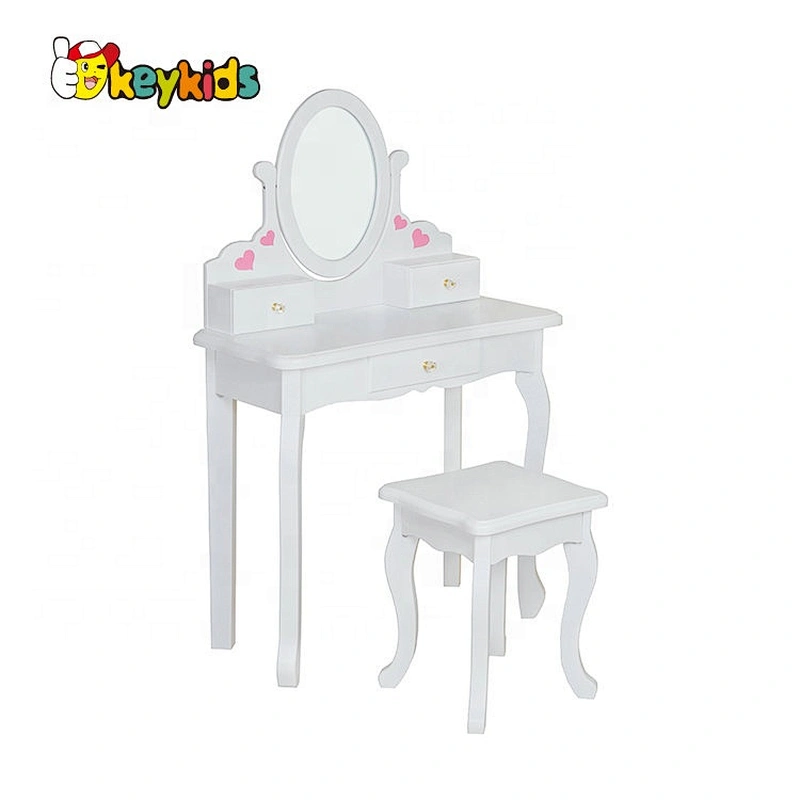 2021 New released girls white wooden dressing table toy with mirror light W08H128B