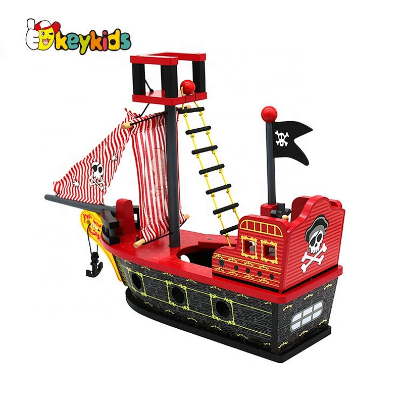 New design classic diy wooden pirate ship toy for kids W03B118