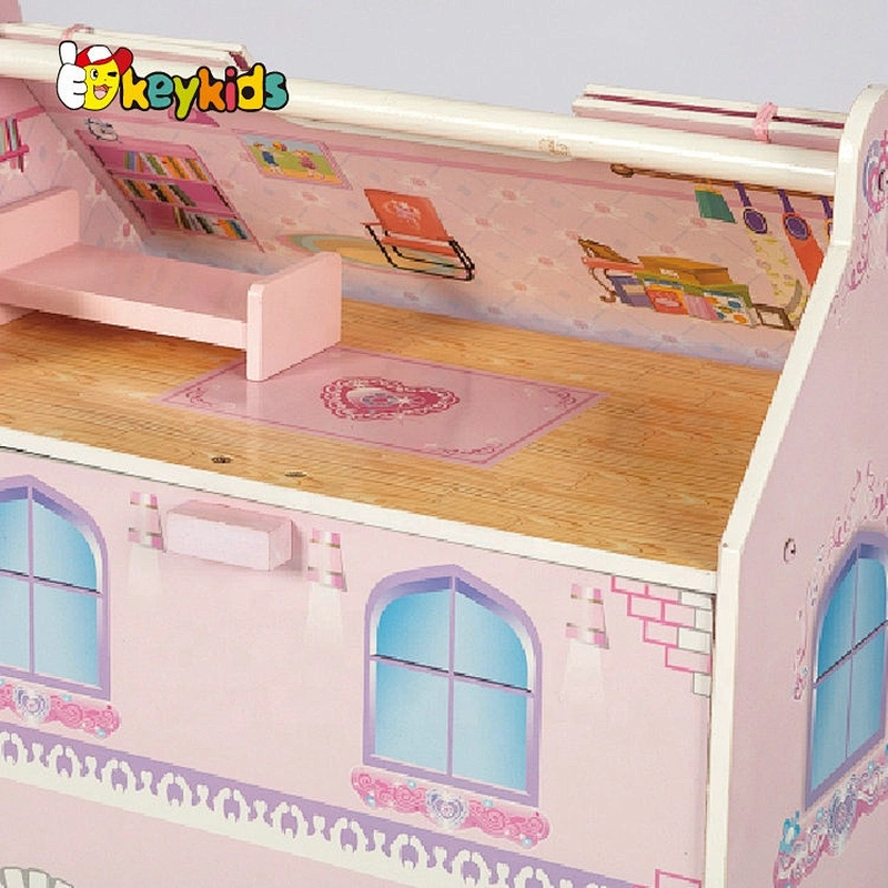 Factory Customize pretend play mini wooden portable doll house for girls W06A434