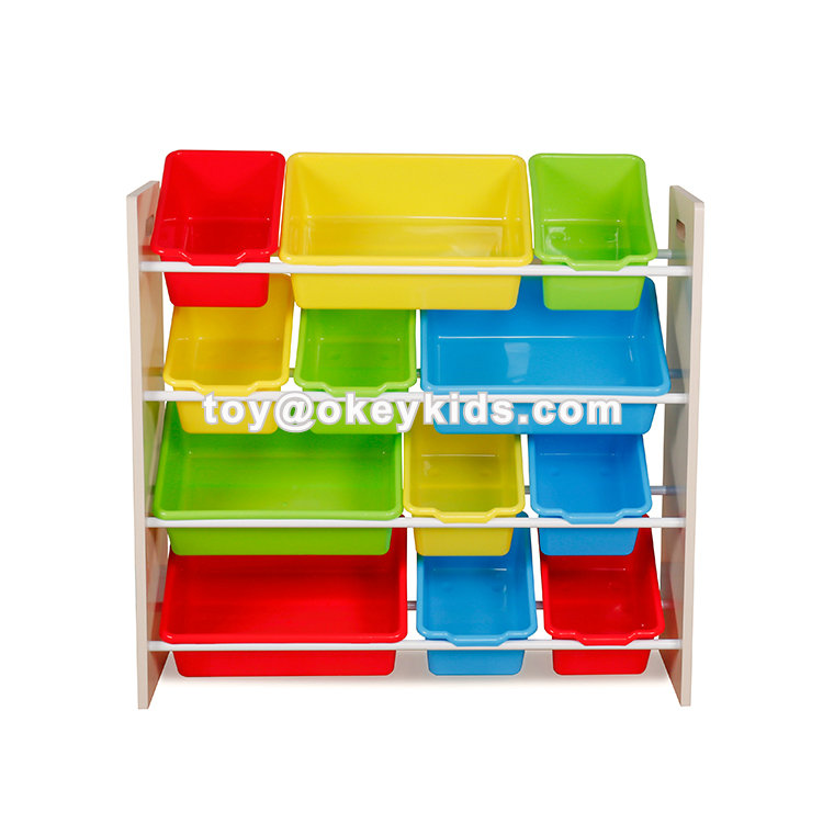 toy shelves with bins