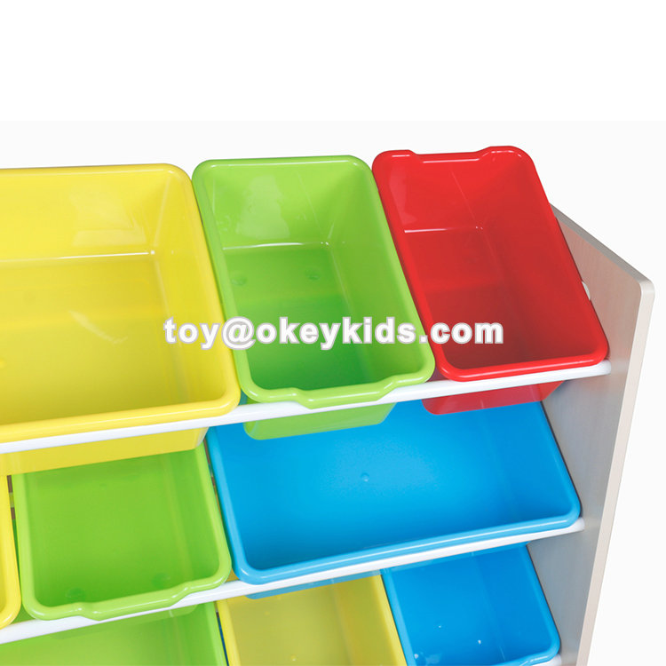 toy shelves with bins