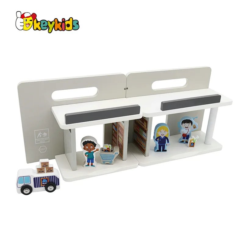 wholesale pretend mini house wooden supermarket toy play set for kids W06A453