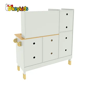Children large pretend cooking wooden toy kitchen with fridge W10C692