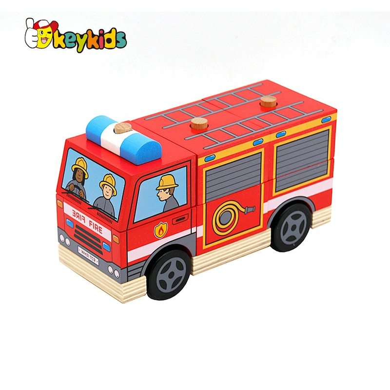 Customize educational truck wooden fire engine toy for children W04A551