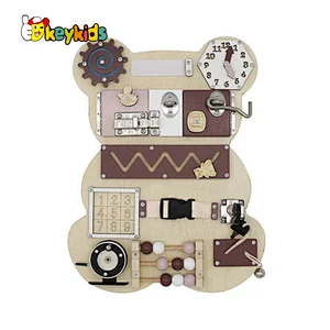 Handmade Montessori Busy Board Bear Wooden Baby Sensory Activity Boards with Keys Lock Latches For Travel Car Plane W12D369