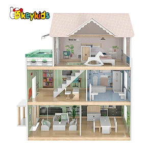 Factory Customize girls miniature wooden doll house with elevator W06A470