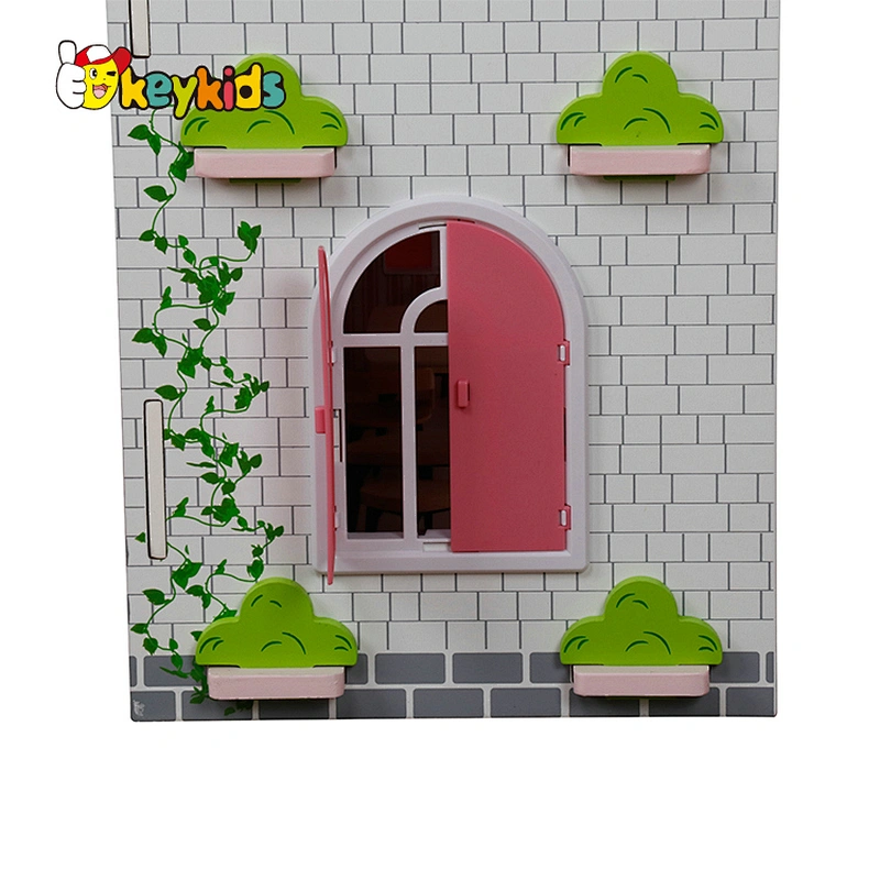 Factory Customize pink miniature wooden doll house for girls W06A424