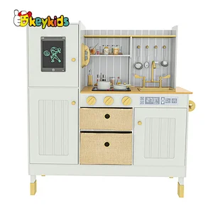 Children large pretend cooking wooden toy kitchen with fridge W10C692