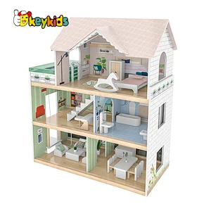 Factory Customize girls miniature wooden doll house with elevator W06A470