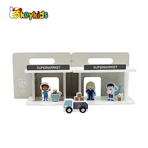 wholesale pretend mini house wooden supermarket toy play set for kids W06A453