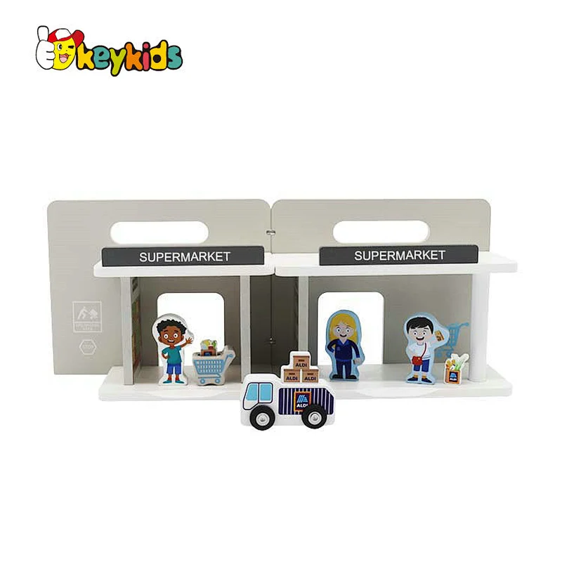 wholesale pretend mini house wooden supermarket toy play set for kids W06A453