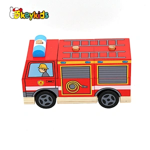 Customize educational truck wooden fire engine toy for children W04A551