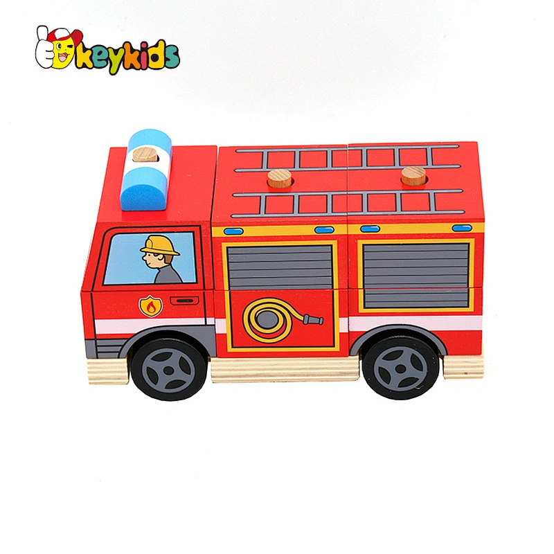 Customize educational truck wooden fire engine toy for children W04A551