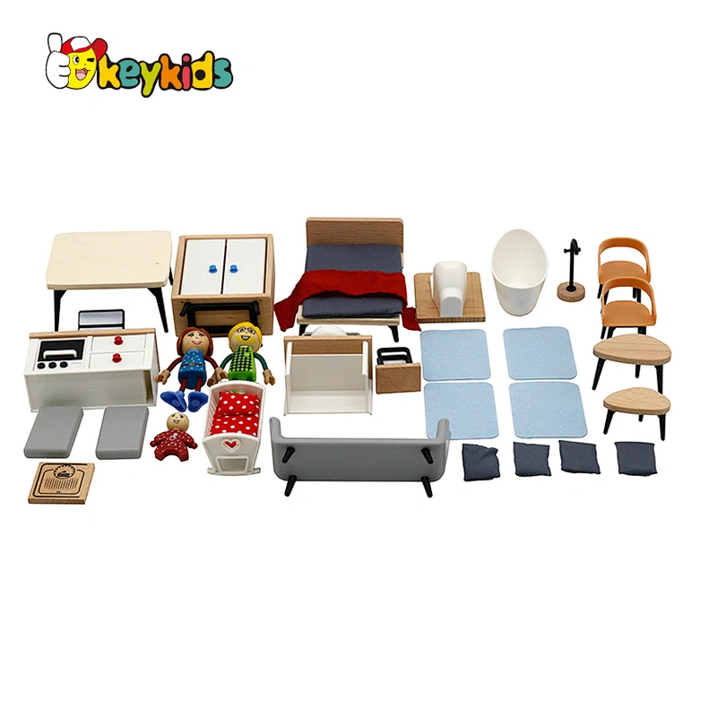 Factory Customize pink miniature wooden doll house for girls W06A424