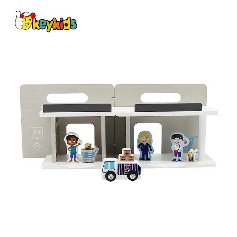 wholesale pretend mini house wooden supermarket toy play set for kids W06A453