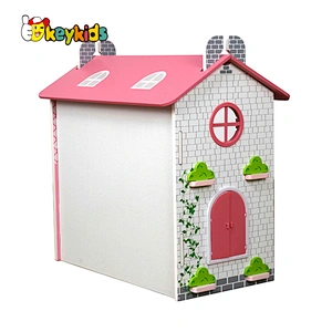 Factory Customize pink miniature wooden doll house for girls W06A424
