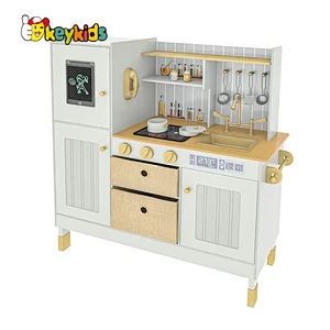 Children large pretend cooking wooden toy kitchen with fridge W10C692
