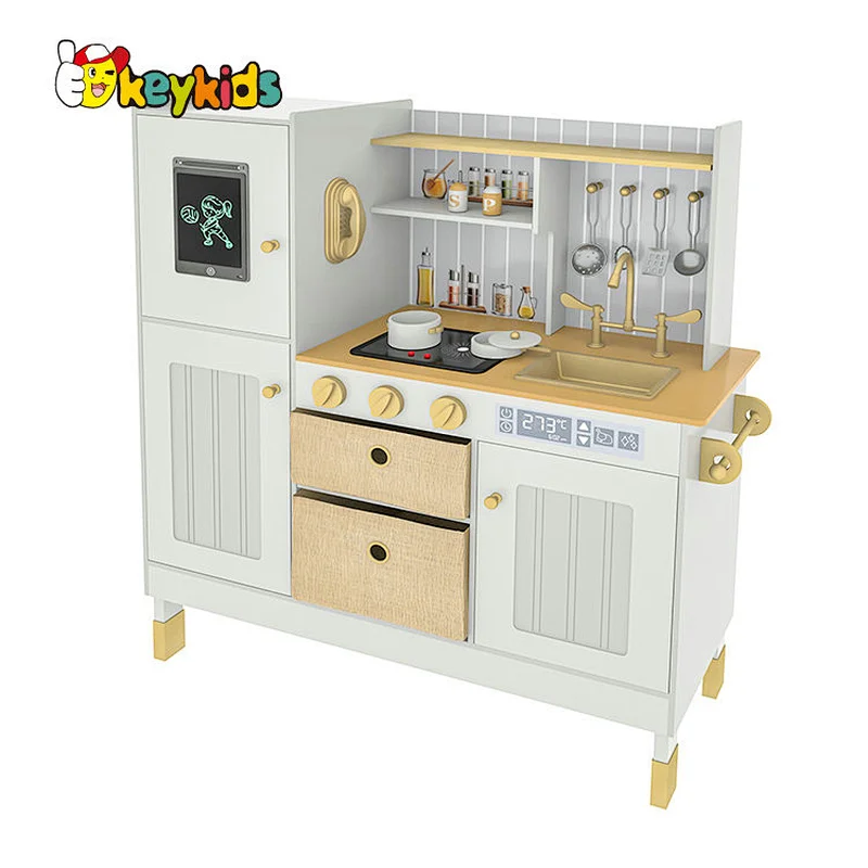Children large pretend cooking wooden toy kitchen with fridge W10C692