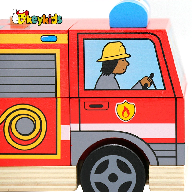 Customize educational truck wooden fire engine toy for children W04A551