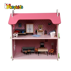 Factory Customize pink miniature wooden doll house for girls W06A424