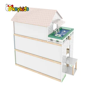 Factory Customize girls miniature wooden doll house with elevator W06A470