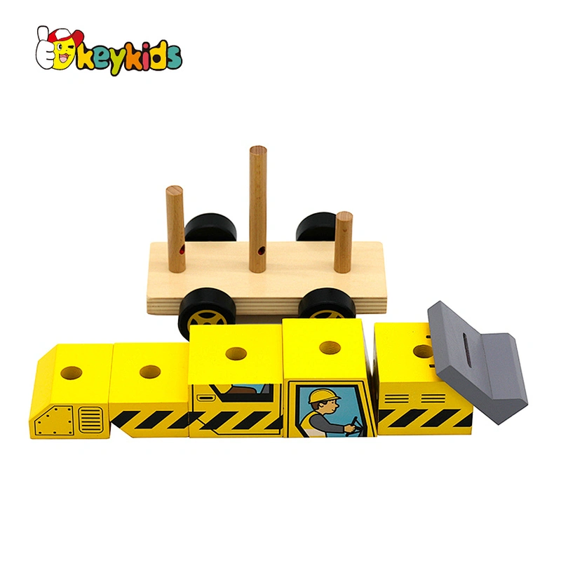 Customize wooden engineering toy vehicle construction truck toys for children W04A552