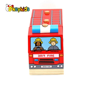 Customize educational truck wooden fire engine toy for children W04A551