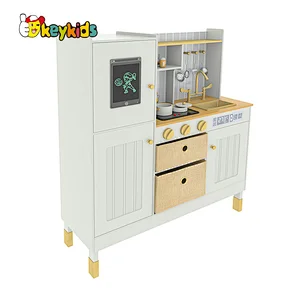 Children large pretend cooking wooden toy kitchen with fridge W10C692