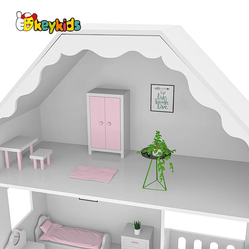 Customize multilayer children wooden white dollhouse with stair W06A460