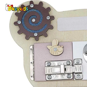 Handmade Montessori Busy Board Bear Wooden Baby Sensory Activity Boards with Keys Lock Latches For Travel Car Plane W12D369